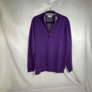 Peter Millar Men's 70% Cashmere Blend 1/4 Zip Pullover Sweater - Purple - Size L